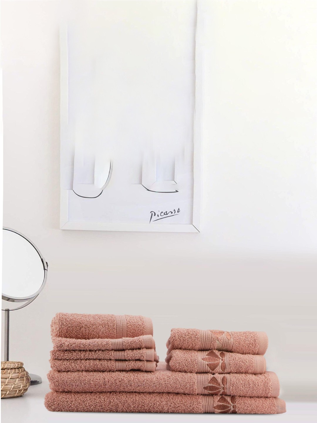 

LUSH & BEYOND Set of 8 Peach-Colored 500 GSM Cotton Face & Hand Towel Set