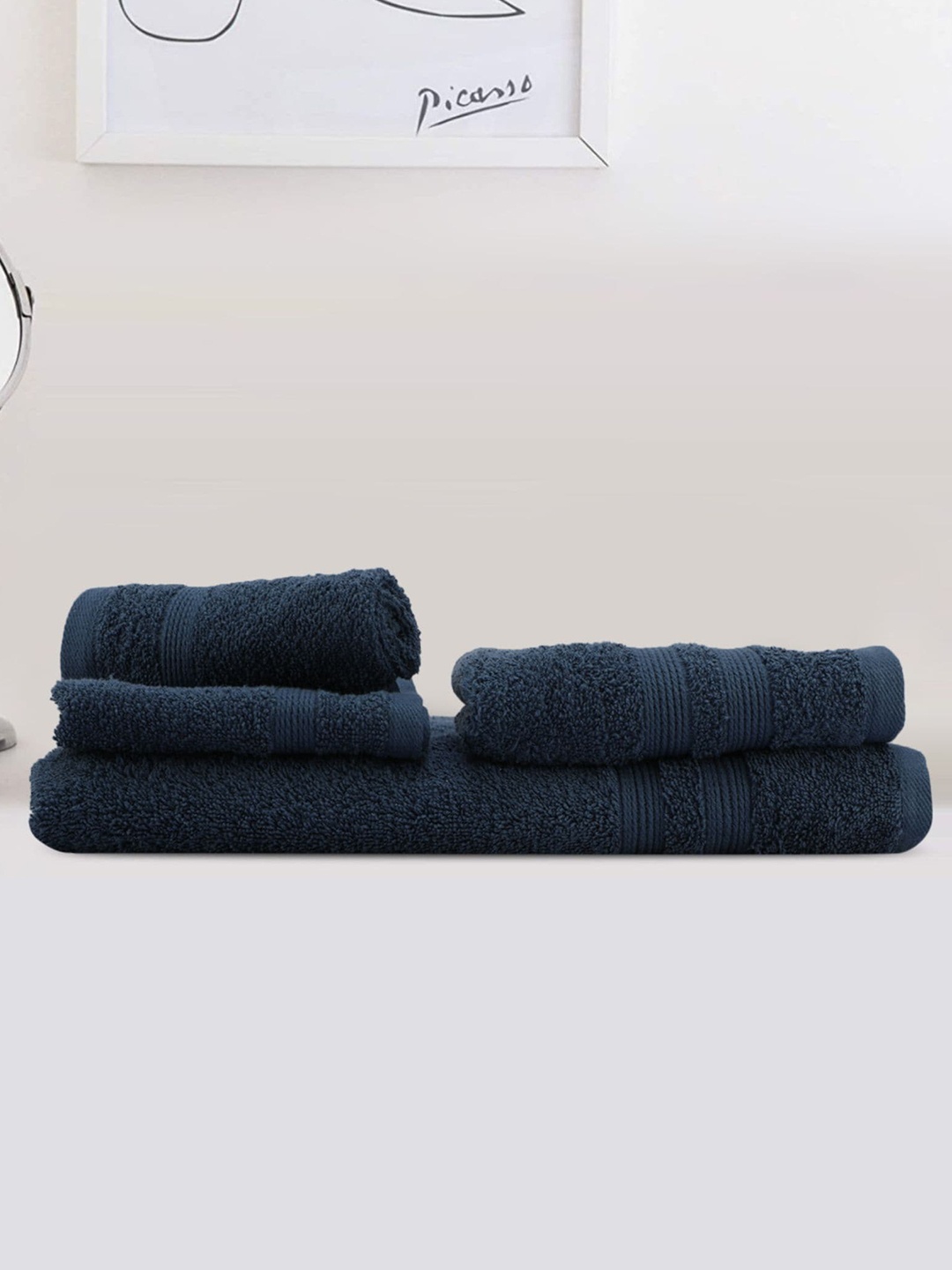 

LUSH & BEYOND Set Of 4 Navy Blue Pure Cotton 500 GSM Towel Set