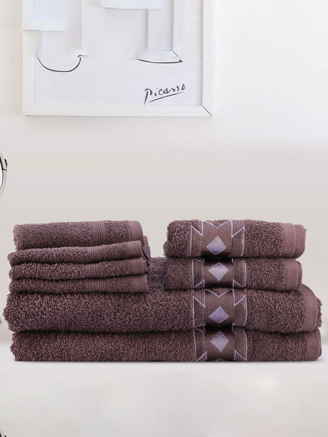 

LUSH & BEYOND Set Of 6 Self-Design Purple Pure Cotton 500 GSM Towel Set