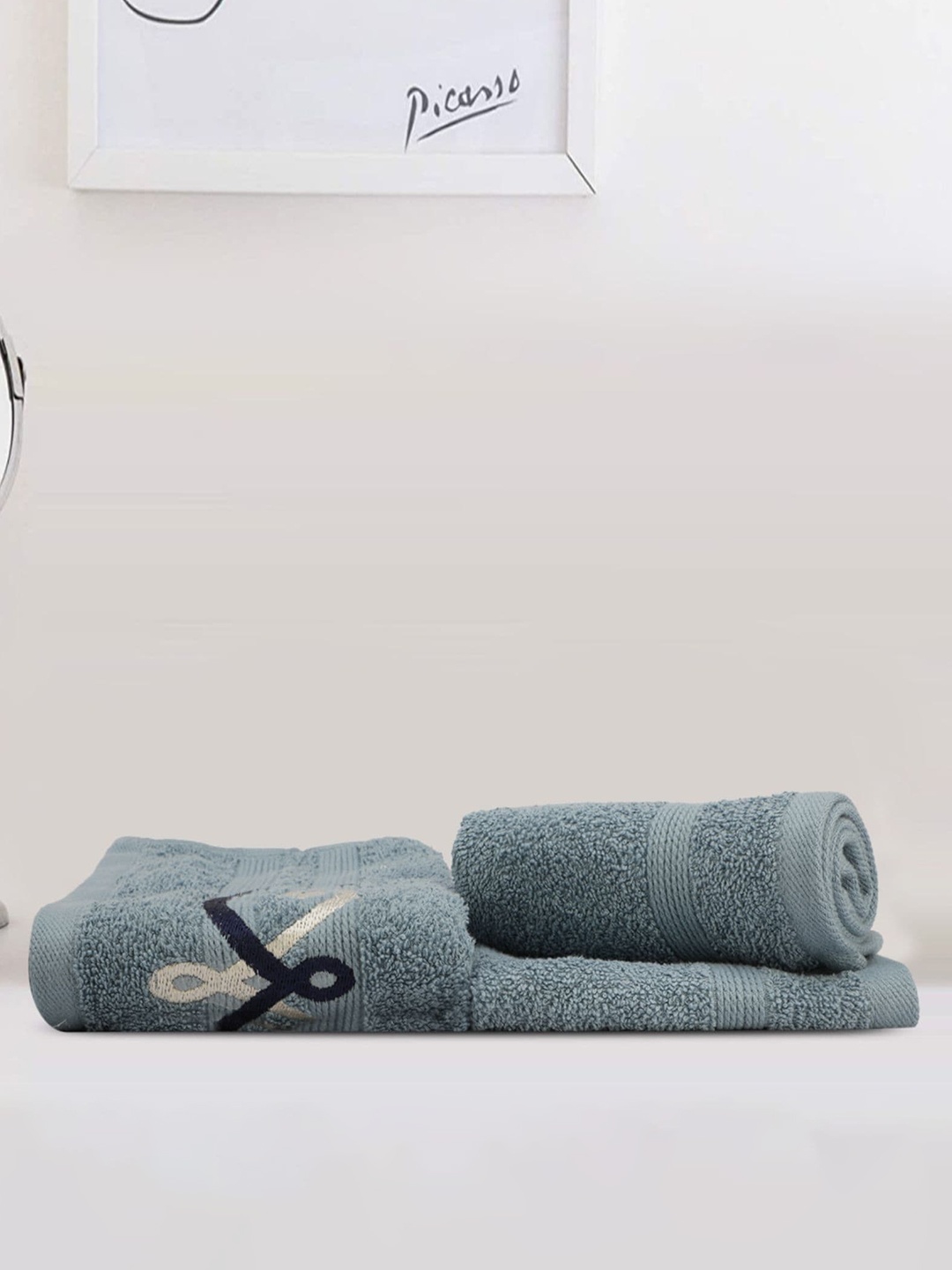 

LUSH & BEYOND Set Of 3 Blue 500 GSM Pure Cotton Towel Set