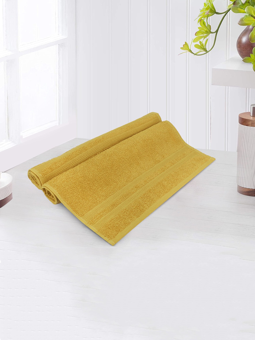 

LUSH & BEYOND Set Of 2 Mustard Yellow Pure Cotton 500 GSM Hand Towels