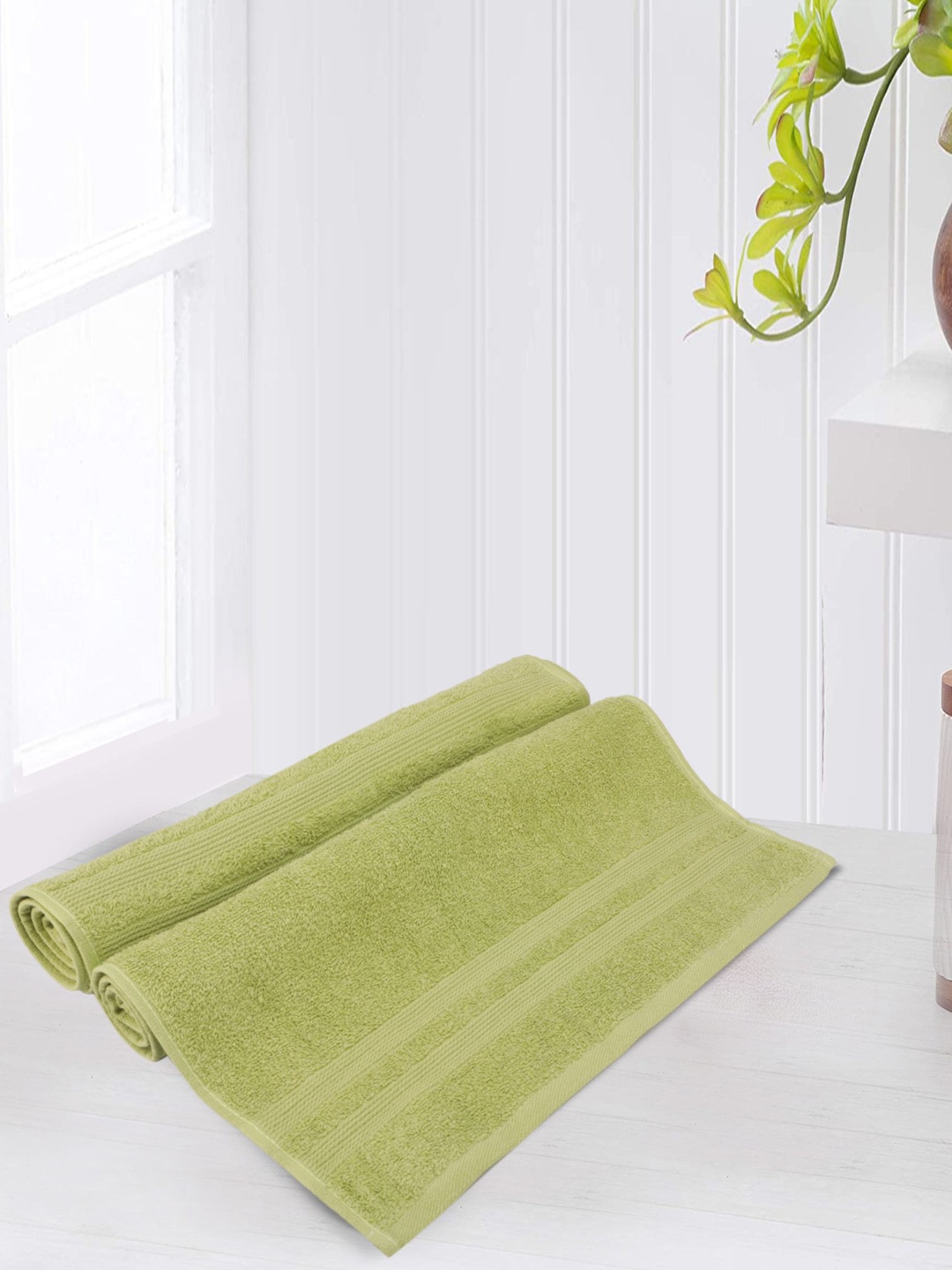 

LUSH & BEYOND Set Of 2 Green Solid 500 GSM Pure Cotton Hand Towels