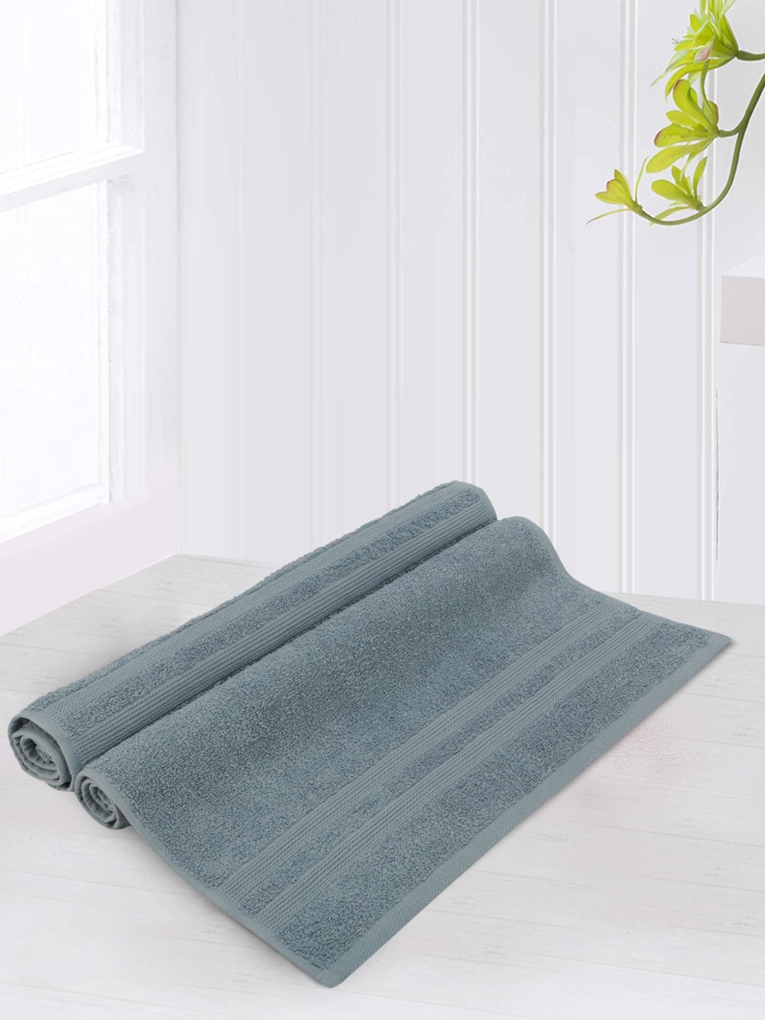 

LUSH & BEYOND Set Of 2 Solid Pure Cotton 500 GSM Hand Towels, Blue