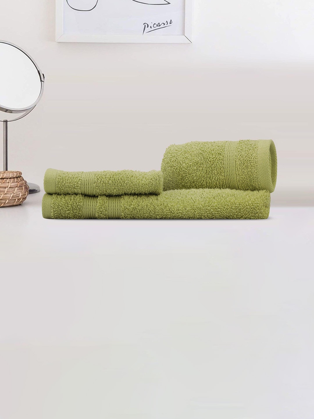 

LUSH & BEYOND Set Of 3 Solid Pure Cotton 500 GSM Towel Set, Green