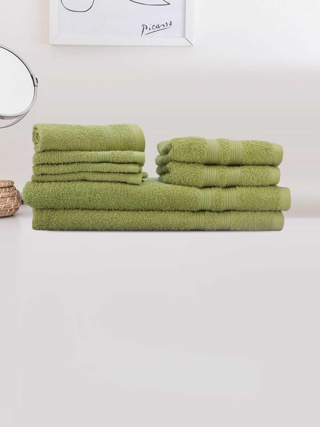 

LUSH & BEYOND Set Of 8 Green 500 GSM Pure Cotton Towel Set