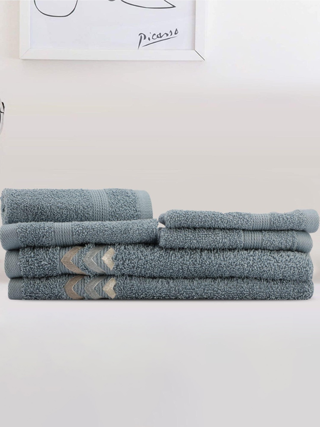 

LUSH & BEYOND Set Of 6 Blue 500GSM Cotton Towel Set