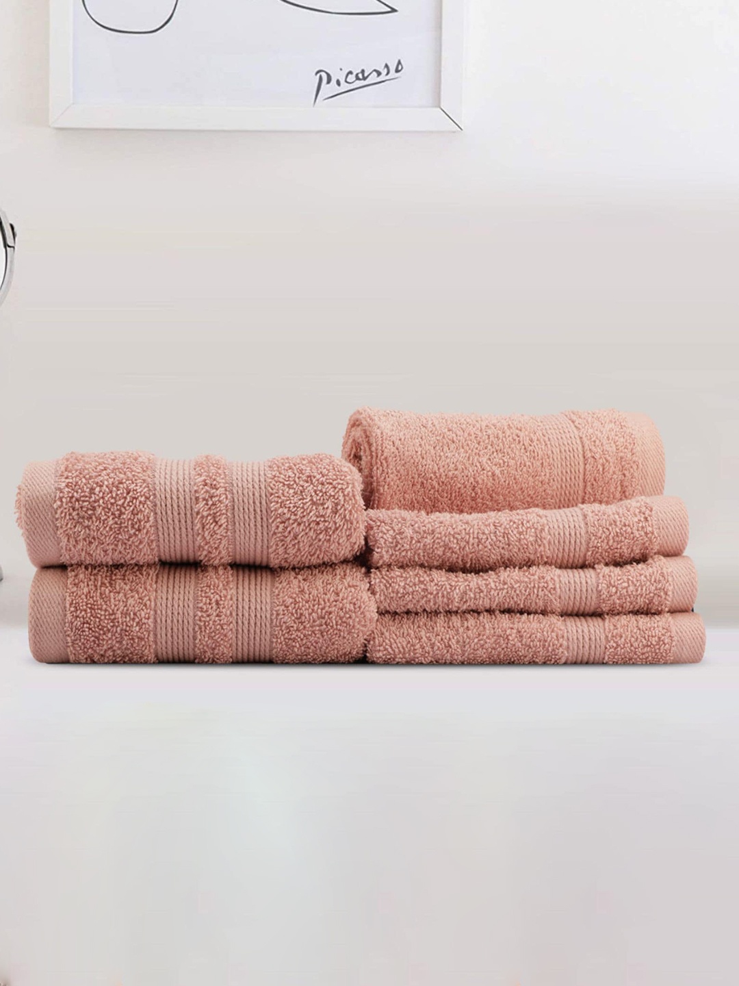 

LUSH & BEYOND Set Of 6 Peach Pure Cotton 500 GSM Towel Set