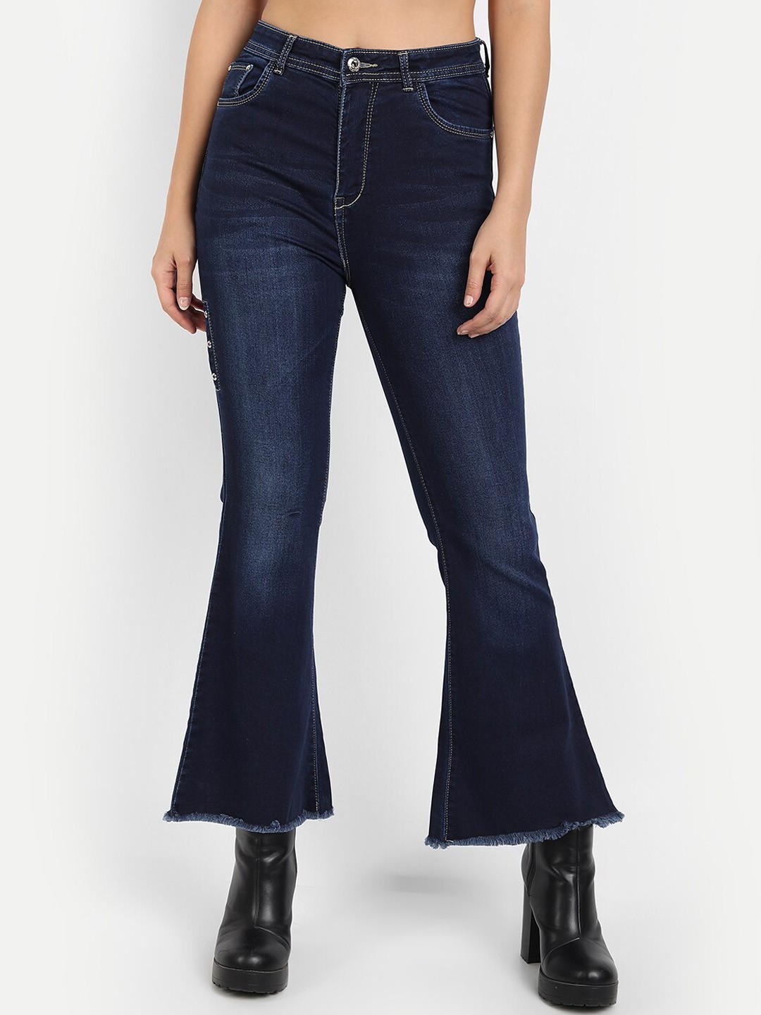 

Next One Women Navy Blue Comfort Bootcut High-Rise Light Fade Cotton Stretchable Jeans