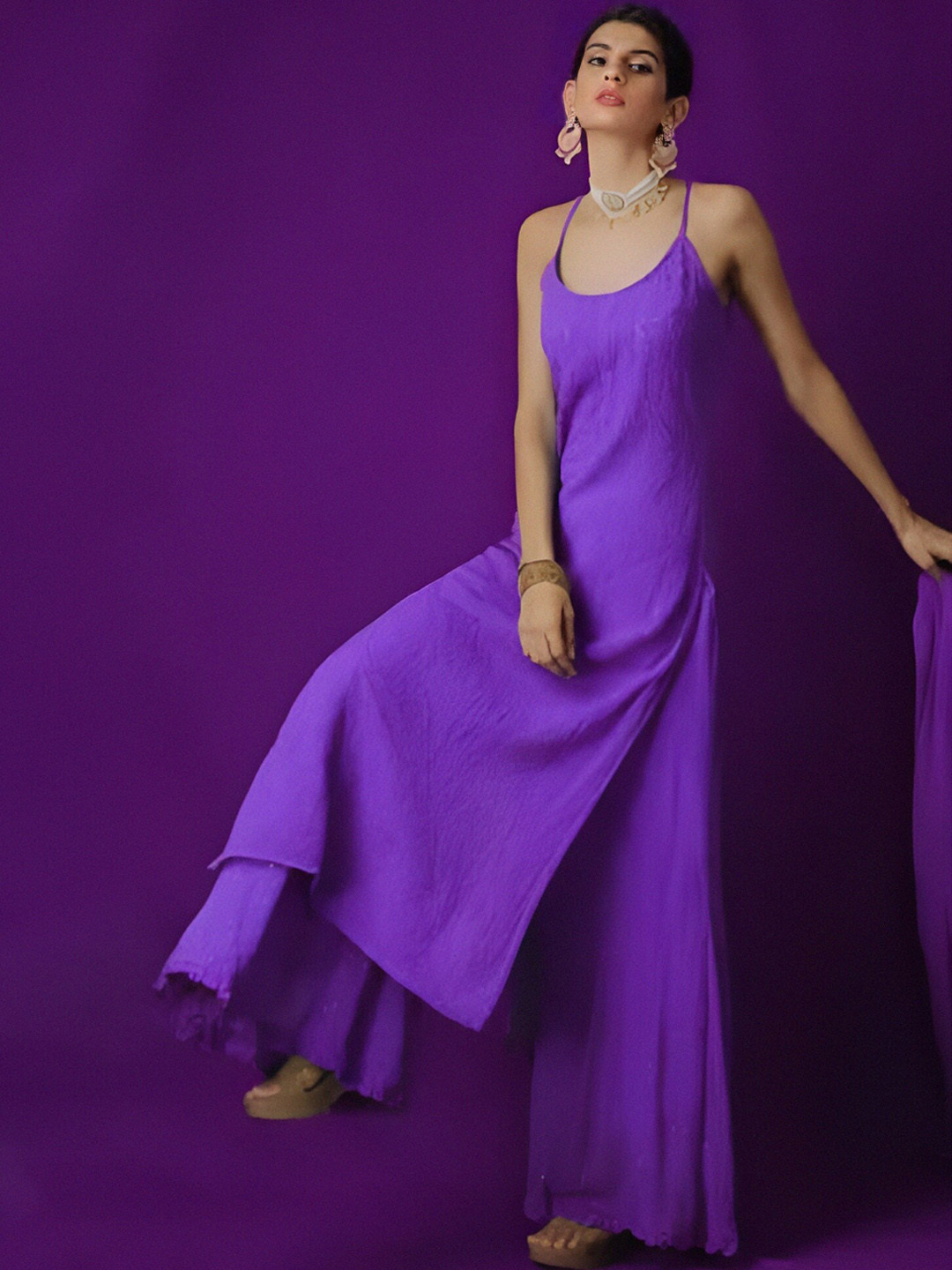 

LABEL AISHWARYRIKA Women Purple Georgette Kurta