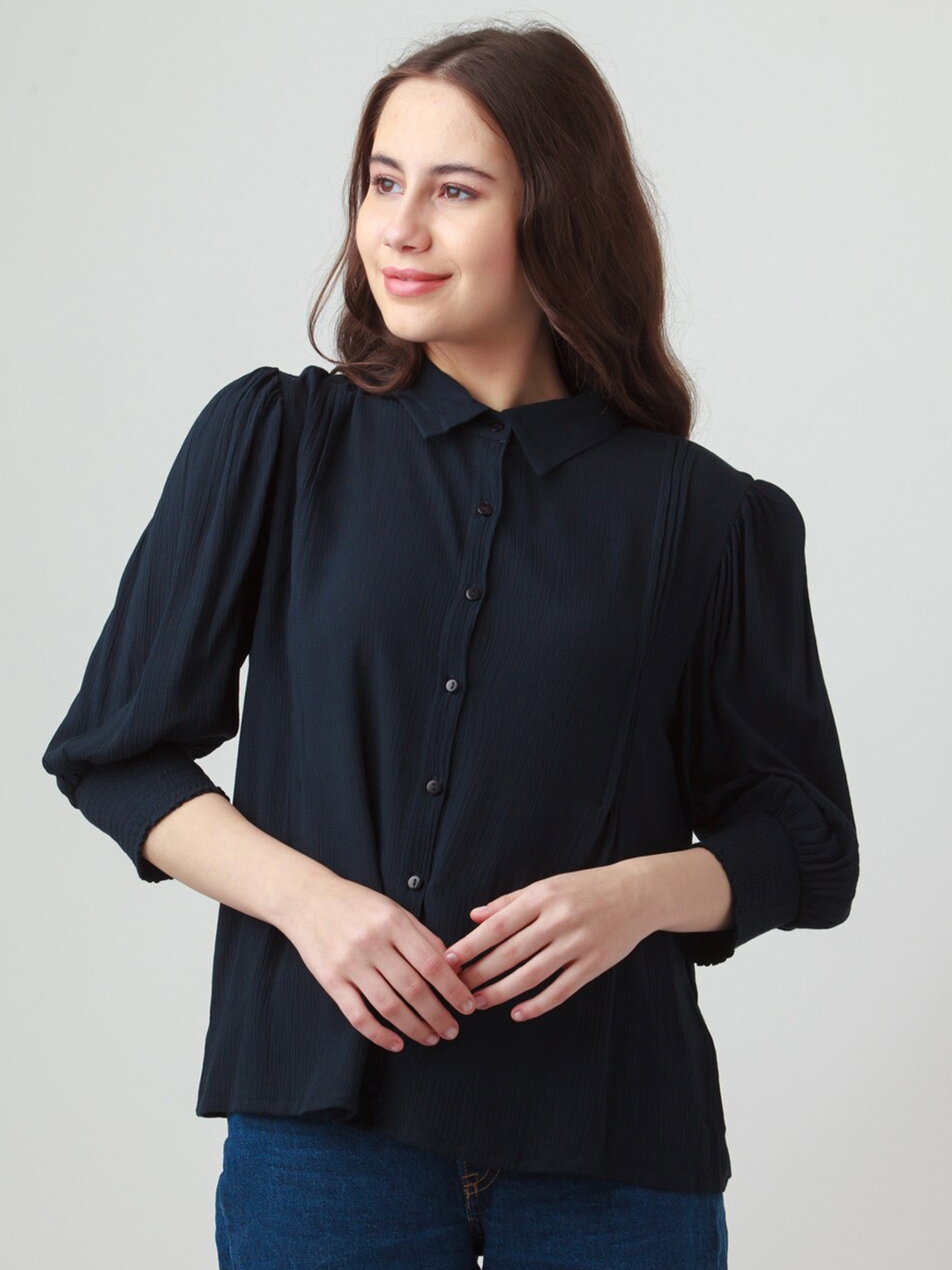 

Zink London Women Black Slim Fit Casual Shirt