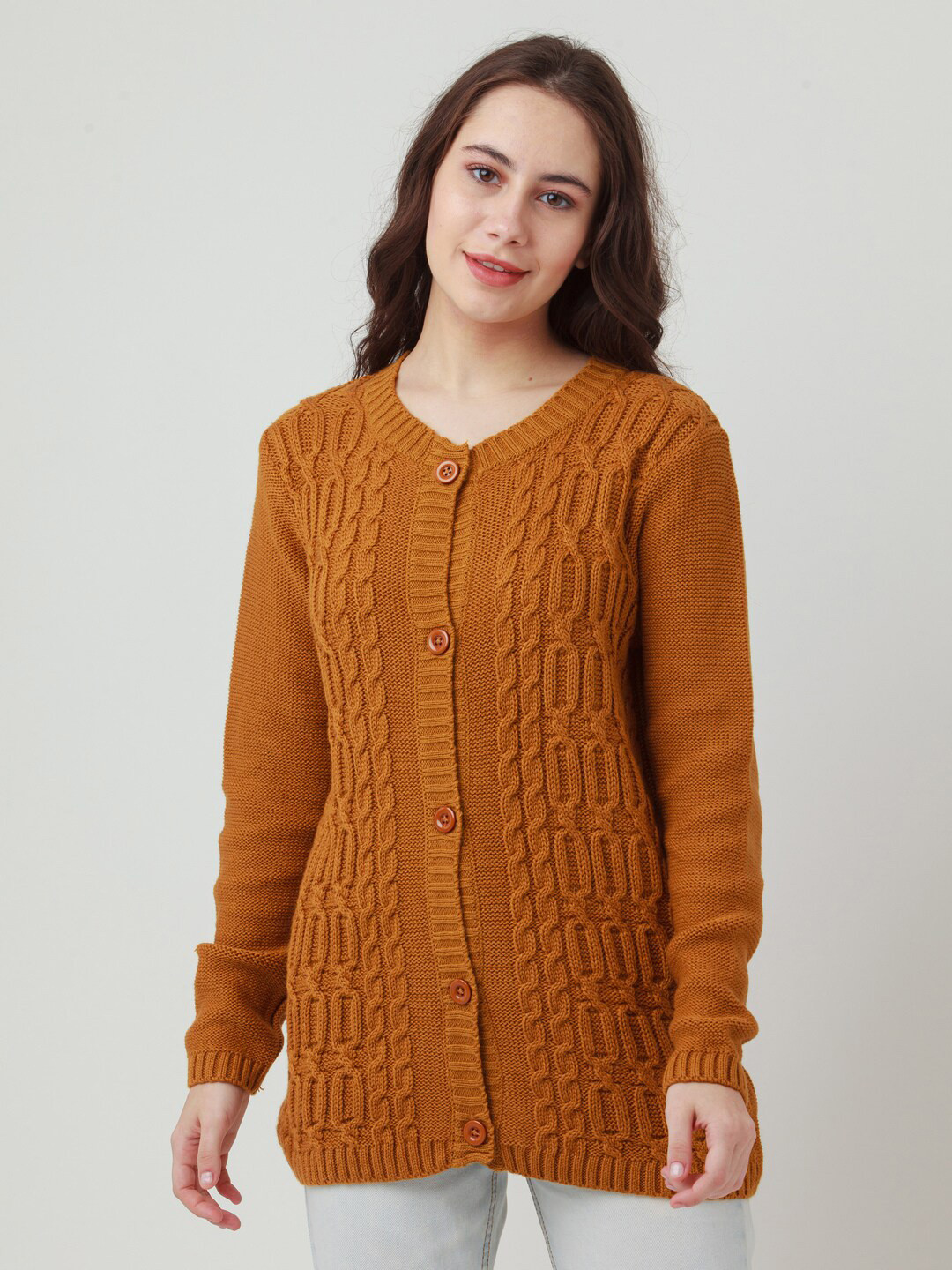 

Zink London Women Yellow Cable Knit Cardigan Sweater