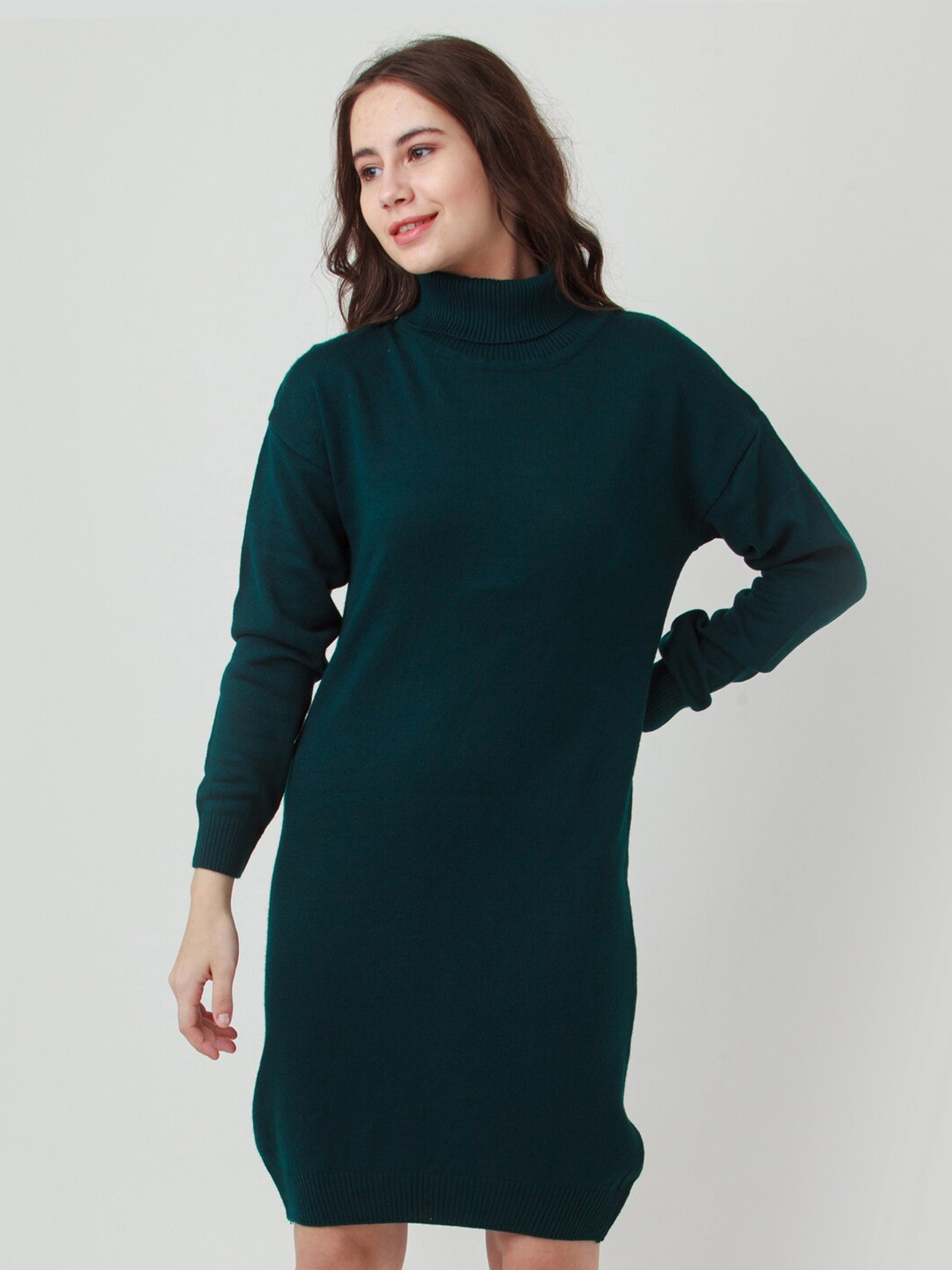 

Zink London Long Sleeves Mock Neck Ethnic Jumper Dress, Green