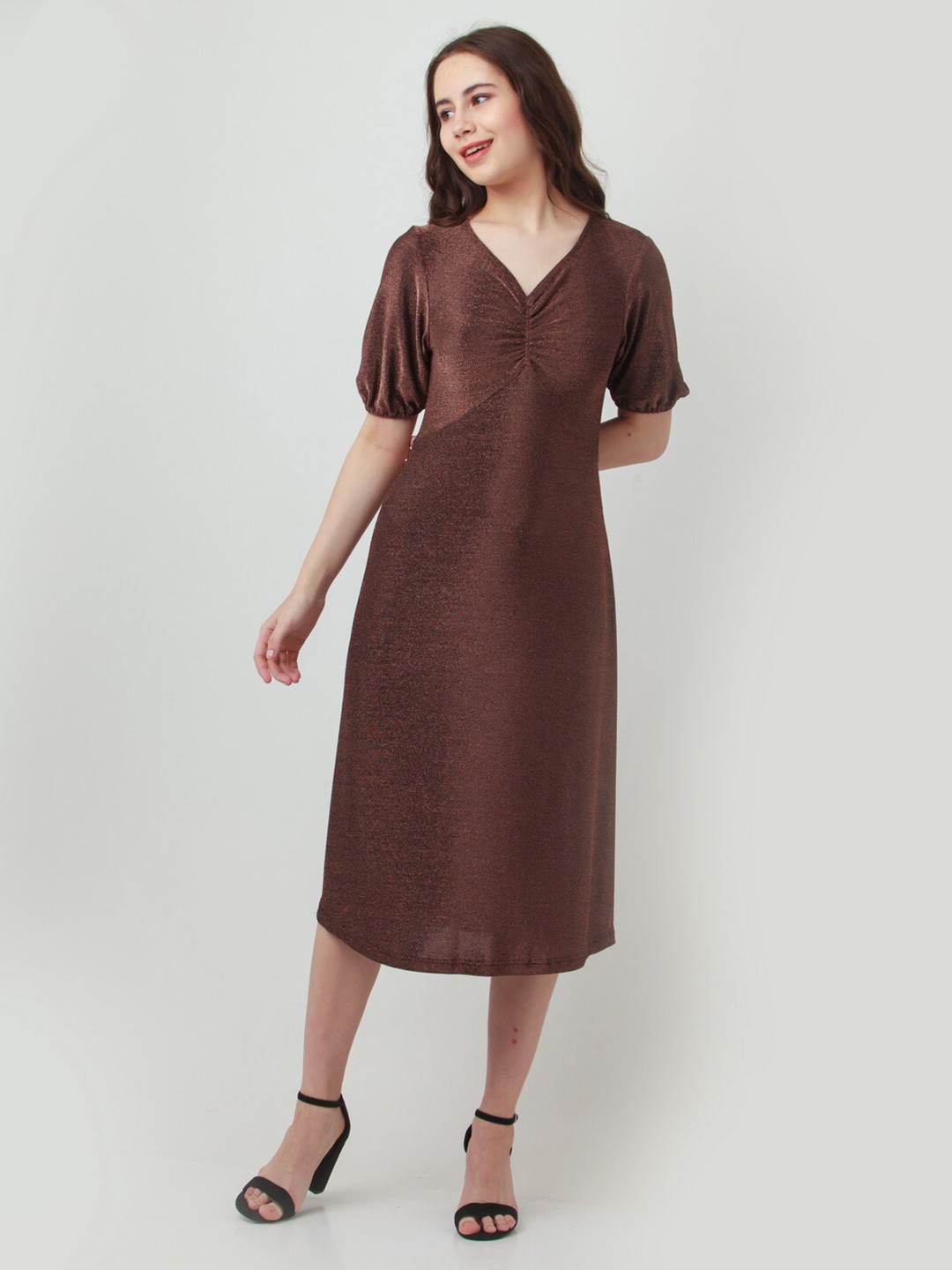 

Zink London Brown A-Line Midi Dress