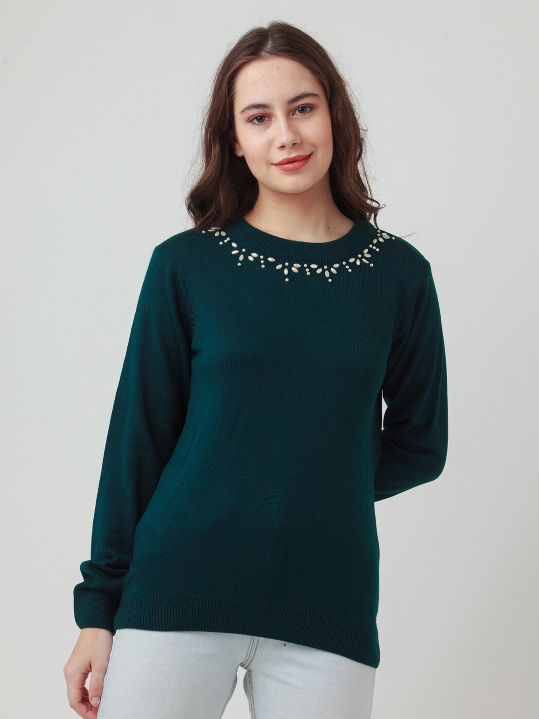 

Zink London Women Teal Green Pullover Sweater