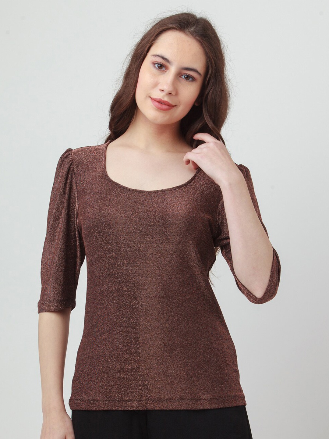 

Zink London Brown Puff Sleeves Regular Top