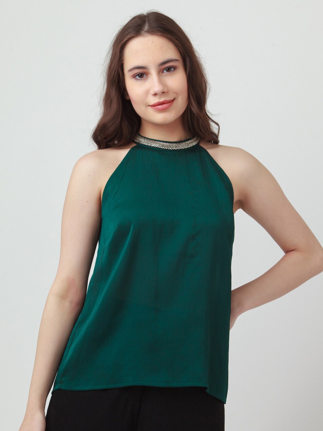 

Zink London Green Jewel Neck Regular Top