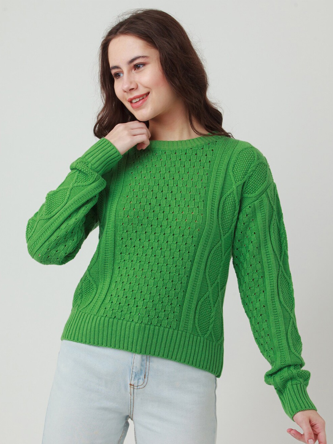 

Zink London Women Green Cable Knit Pullover Sweater