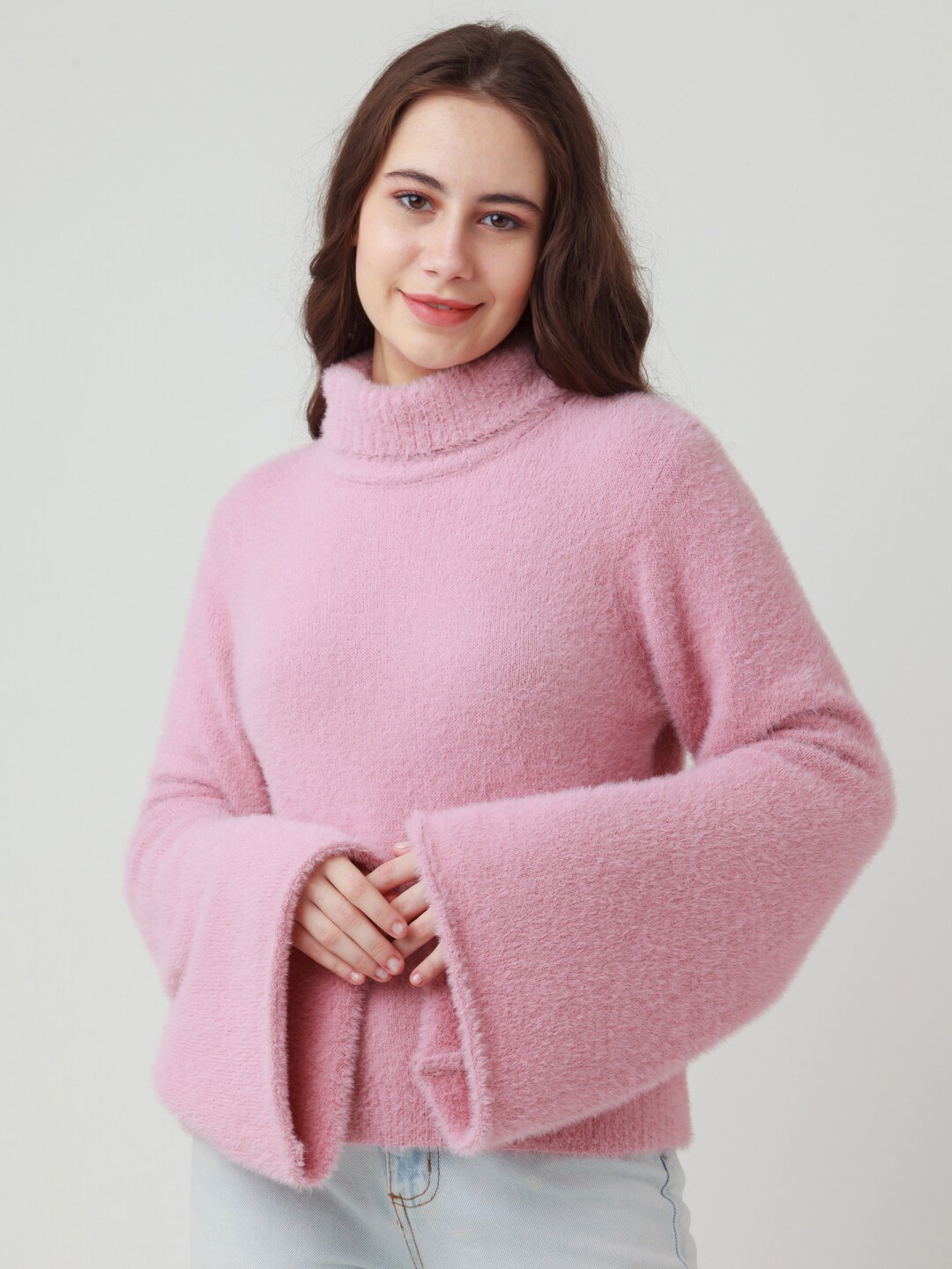 

Zink London Women Peach-Coloured Pullover Sweater