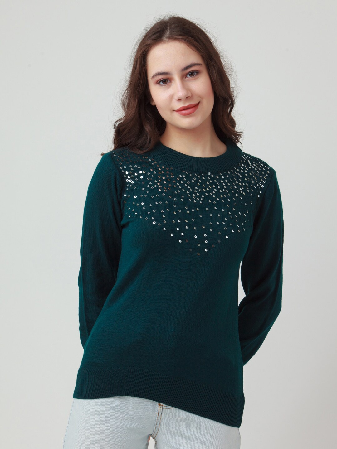

Zink London Women Maroon Sequined Pullover Sweater