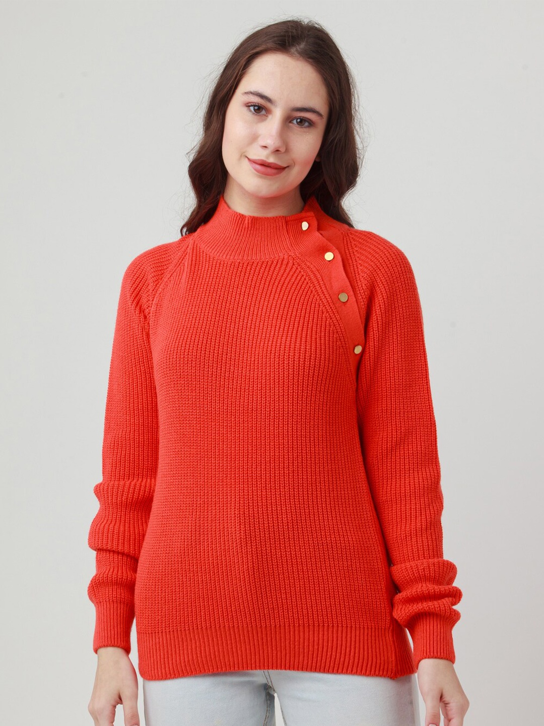 

Zink London Women Orange Ribbed Pullover Sweater