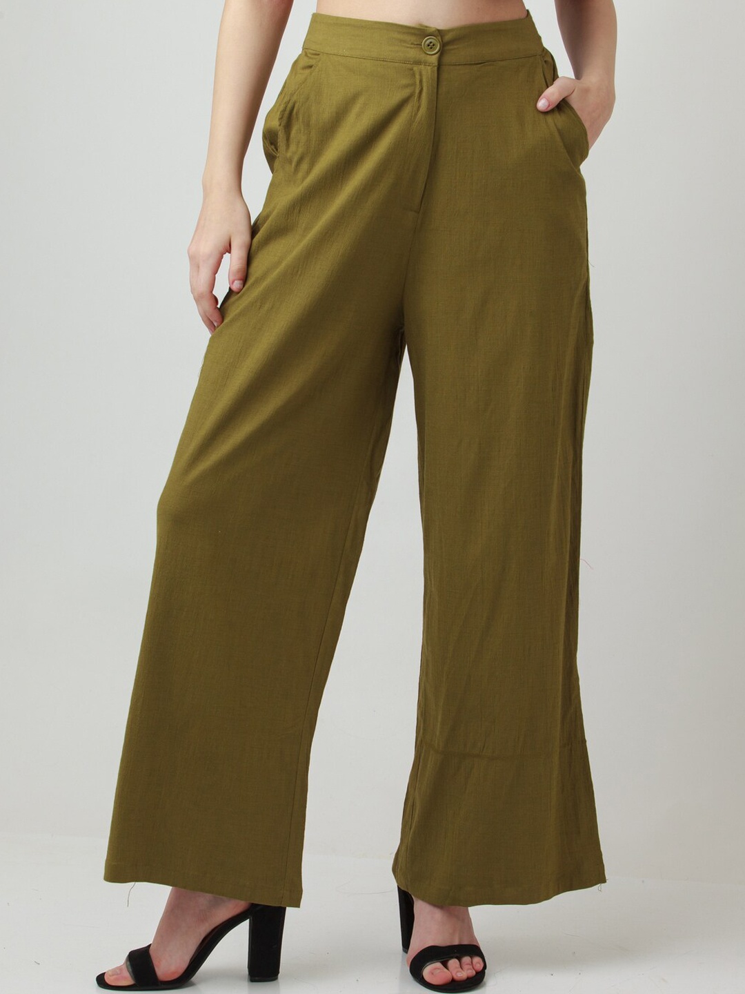 

Zink London Women Olive Green High-Rise Trousers