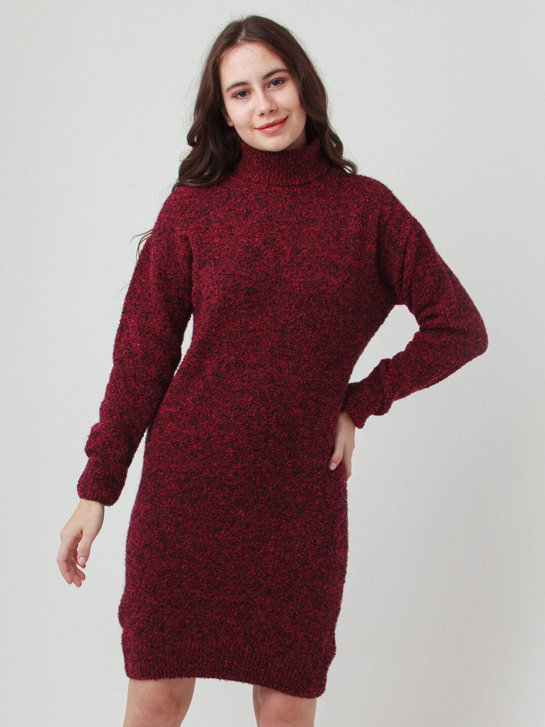 

Zink London Long Sleeves Casual Mock Neck Jumper Dress, Red