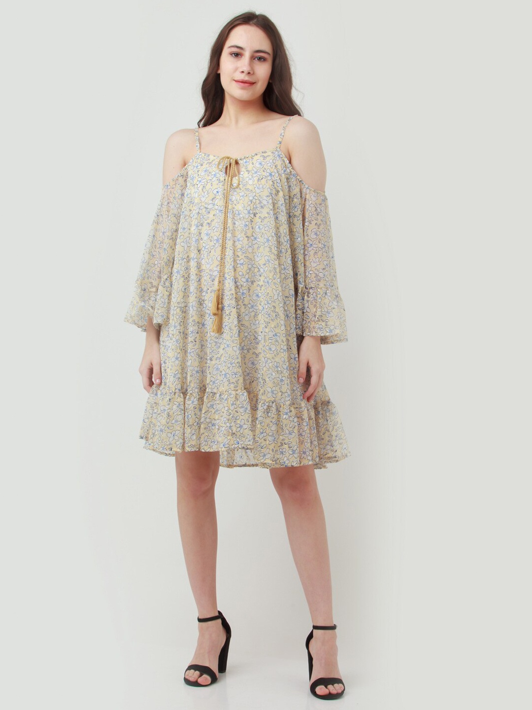

Zink London Yellow Floral Ethnic A-Line Dress
