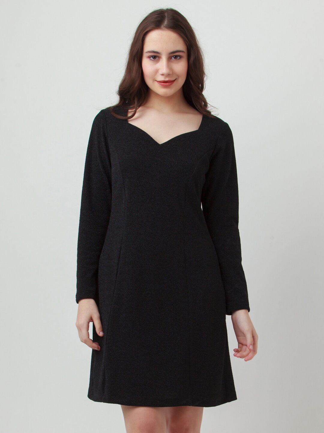 

Zink London Ethnic A-Line Sweetheart Neck Dress, Black