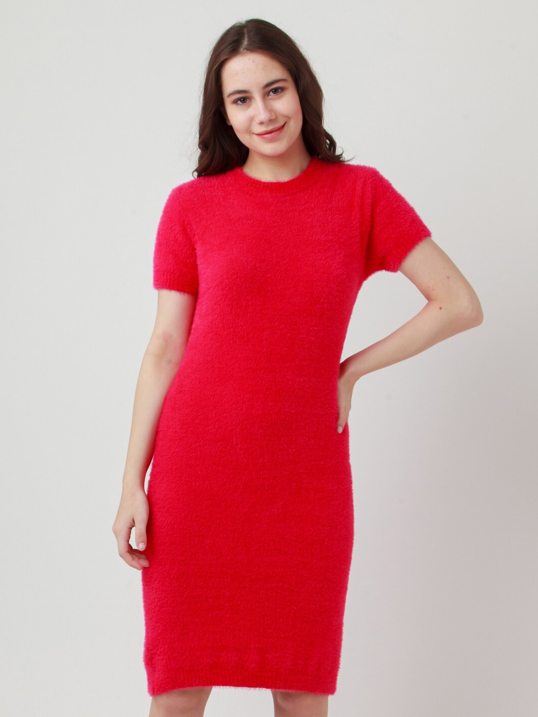 

Zink London Short Sleeves Round Neck Jumper Dress, Pink