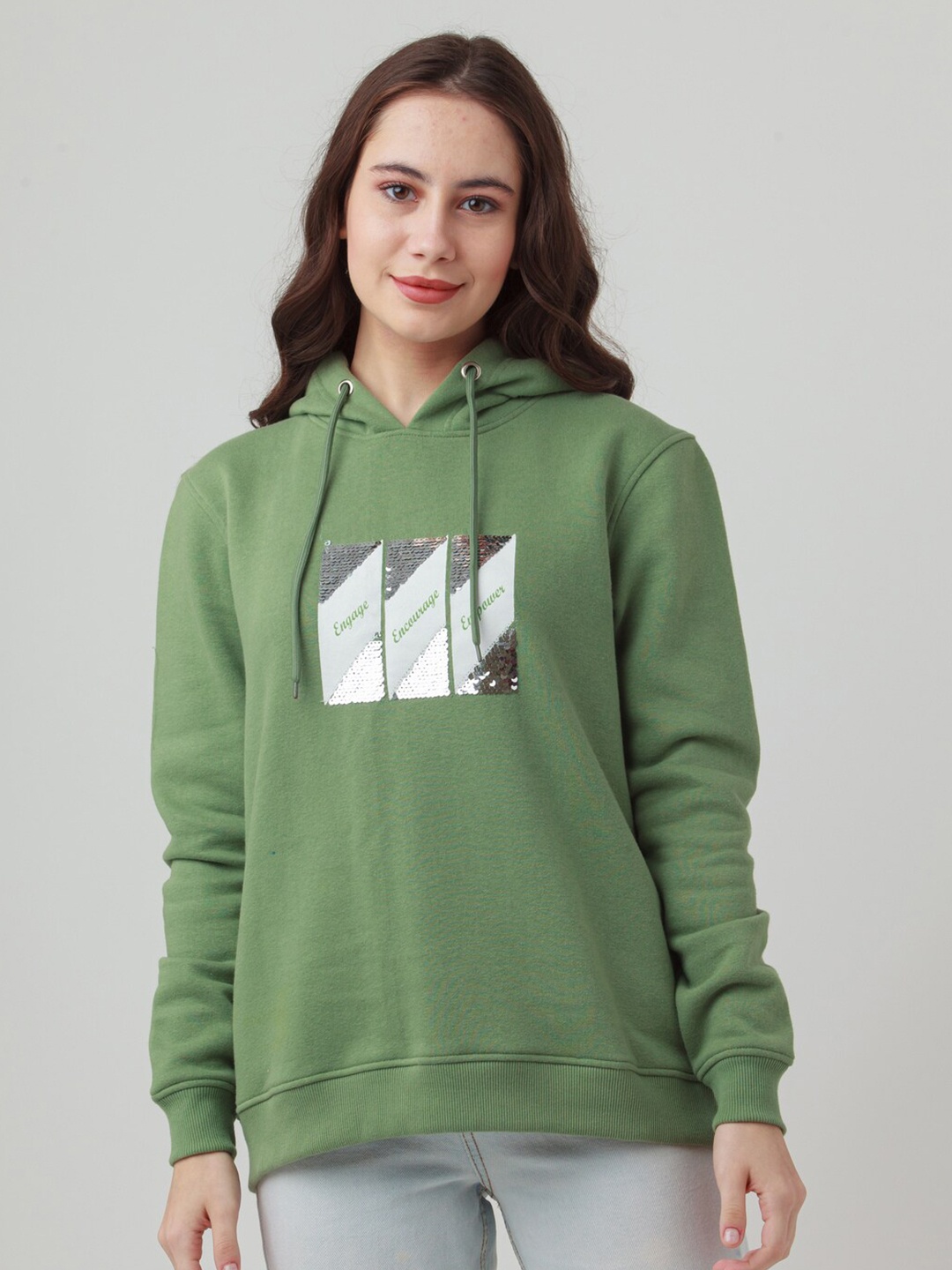 

Zink London Women Green Hooded Sweatshirt