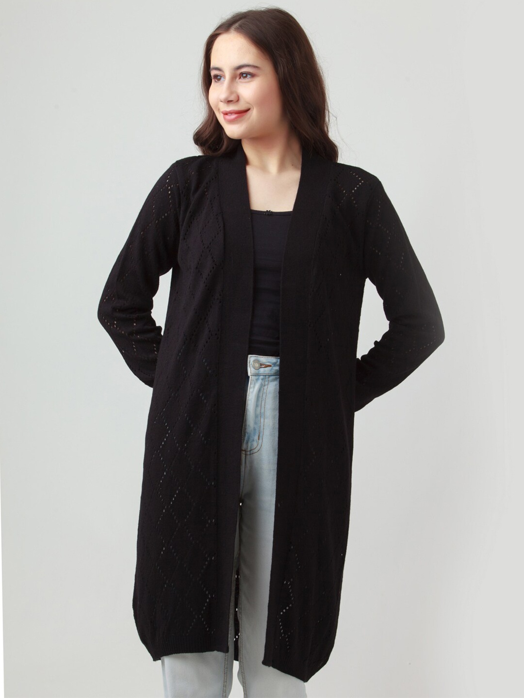 

Zink London Women Black Front-Open Longline Shrug