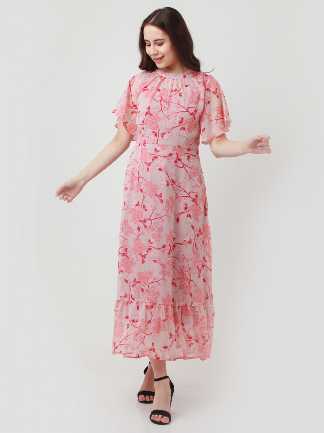

Zink London Pink Floral Ethnic Maxi Dress
