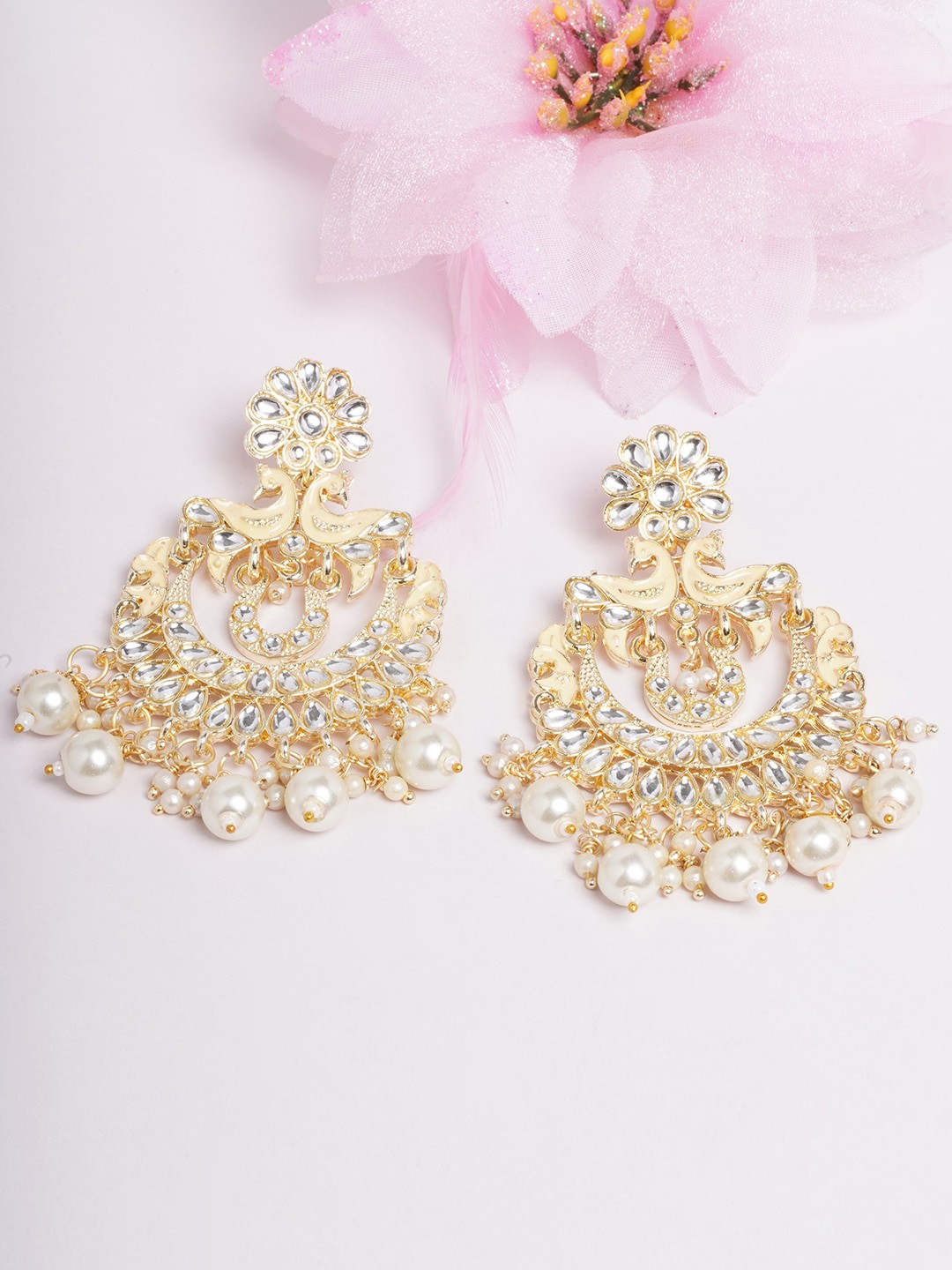 

DIVA WALK Gold-Toned & White Gold-Plated Chandbalis Earrings