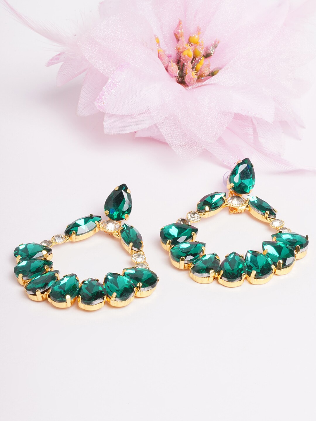 

DIVA WALK Gold-Toned & Green Gold-Plated Drop Earrings