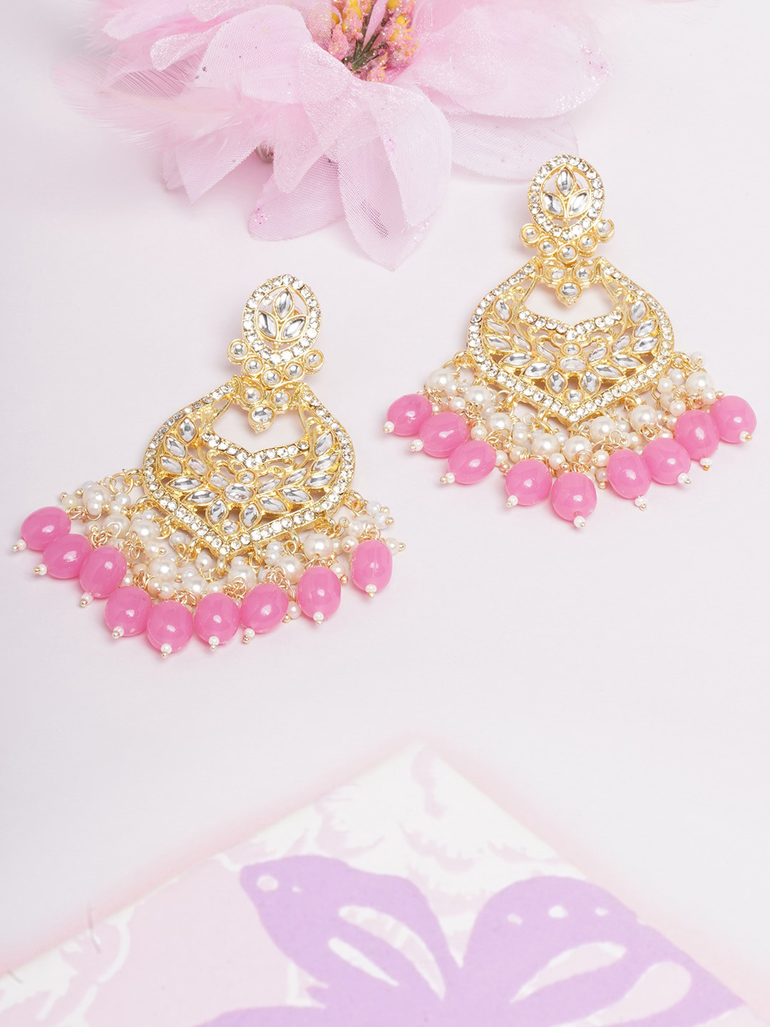 

DIVA WALK Gold-Toned & Pink Gold-Plated Chandbalis Earrings