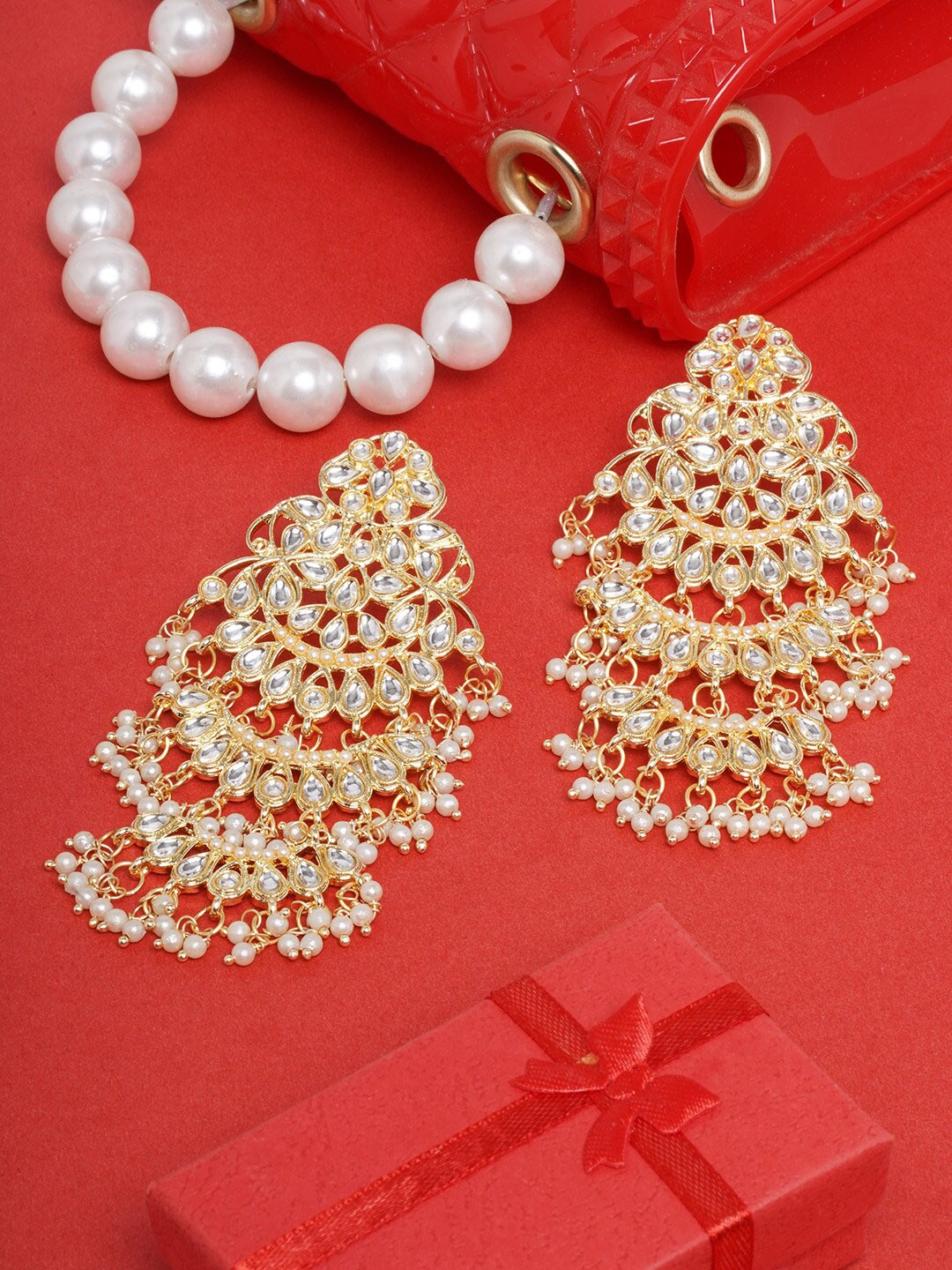 

DIVA WALK Gold-Toned & White Gold-Plated Chandbalis Earrings