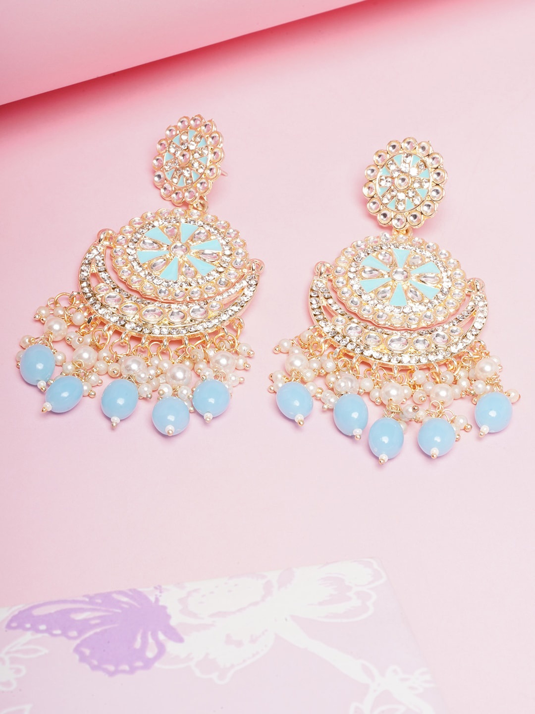 

DIVA WALK Gold-Toned & Blue Gold-Plated Chandbalis Earrings