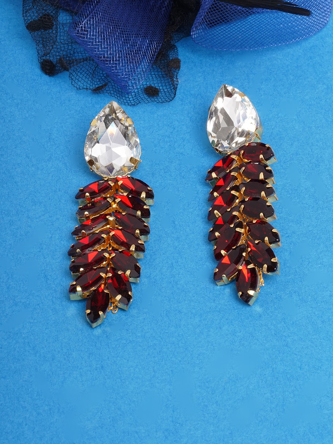 

DIVA WALK Gold-Toned & Maroon Gold-Plated Drop Earrings