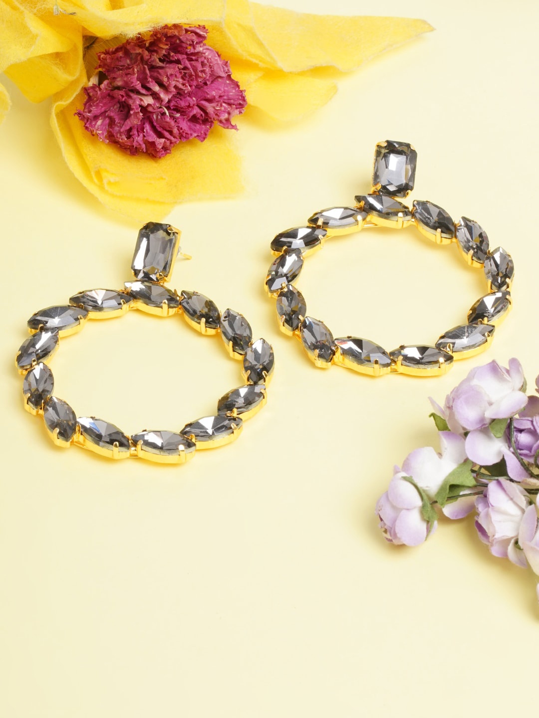 

DIVA WALK Gold-Toned & Grey Contemporary Drop Earrings