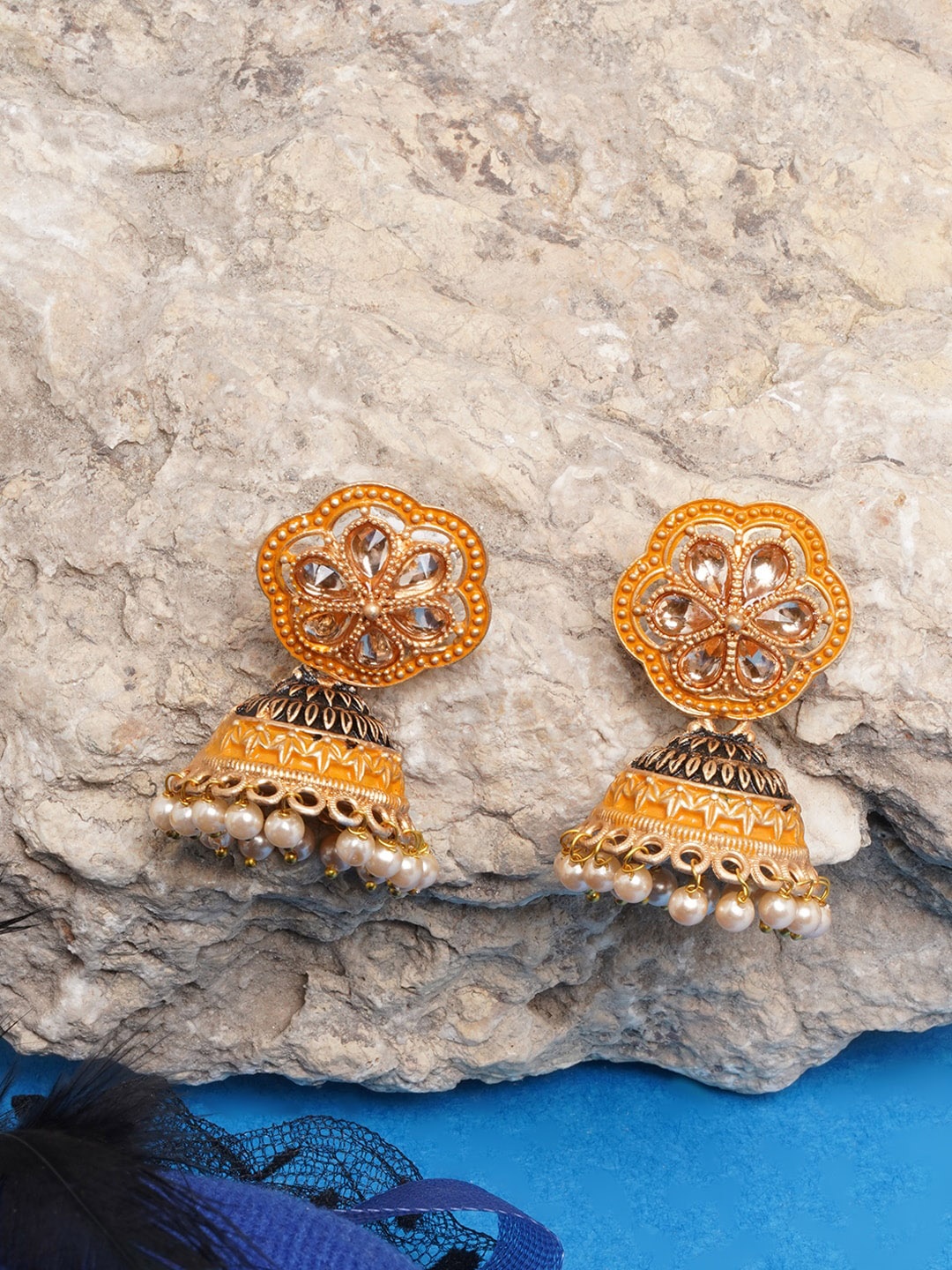 

DIVA WALK Gold-Toned & White Contemporary Jhumkas Earrings