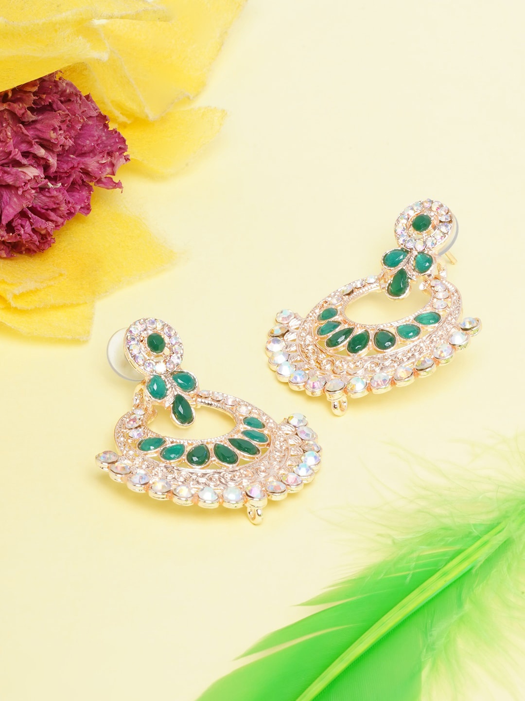 

DIVA WALK Contemporary Chandbalis Earrings, Green