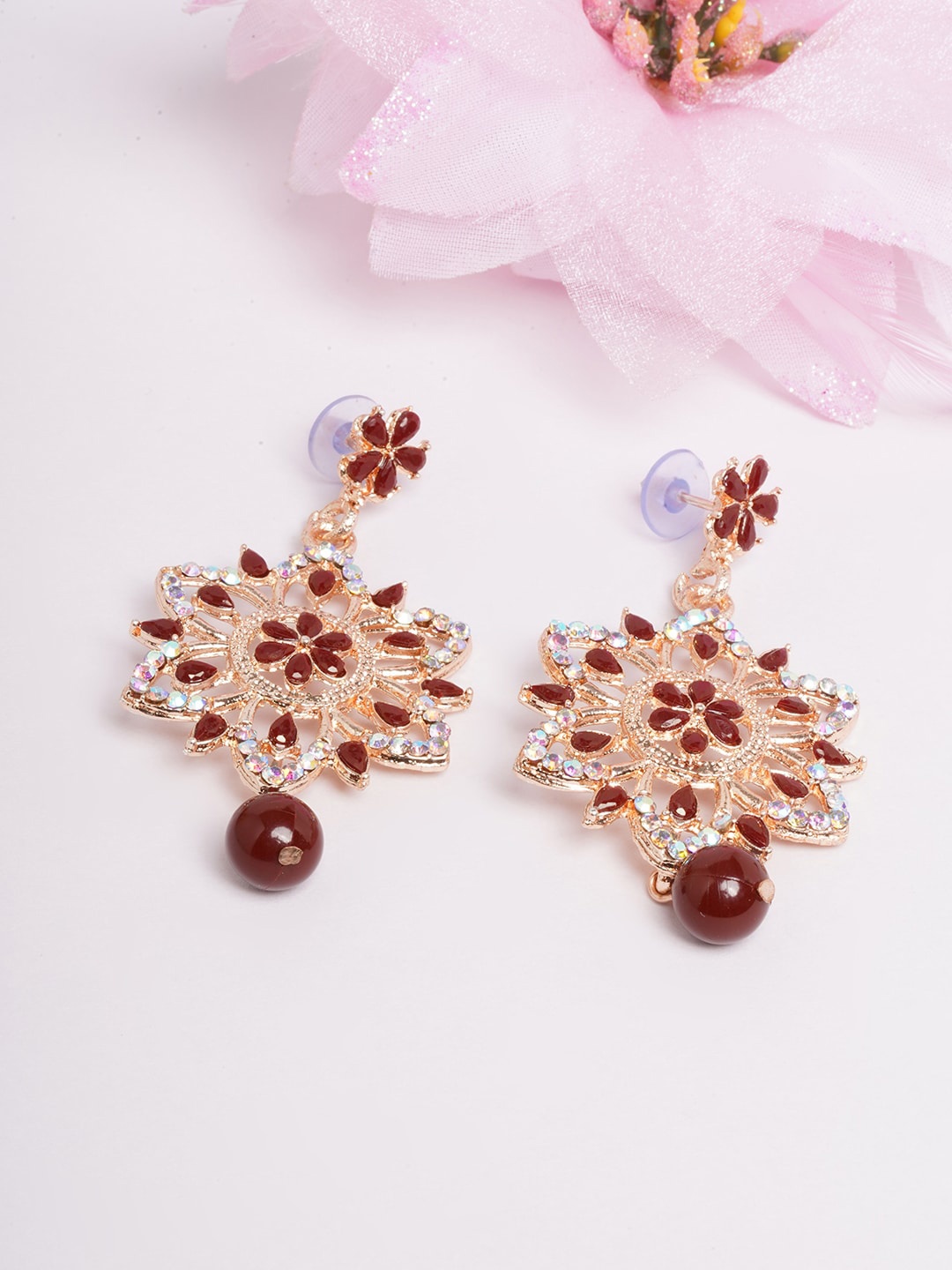 

DIVA WALK Gold-Toned & Maroon Contemporary Drop Earrings