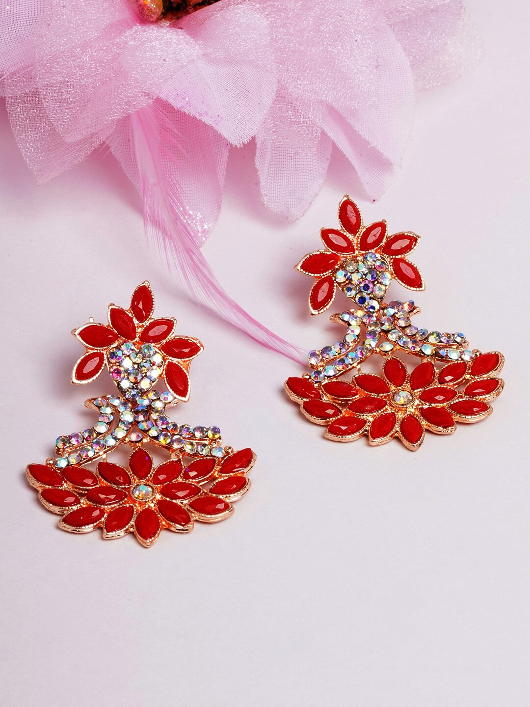 

DIVA WALK Contemporary Drop Earrings, Red