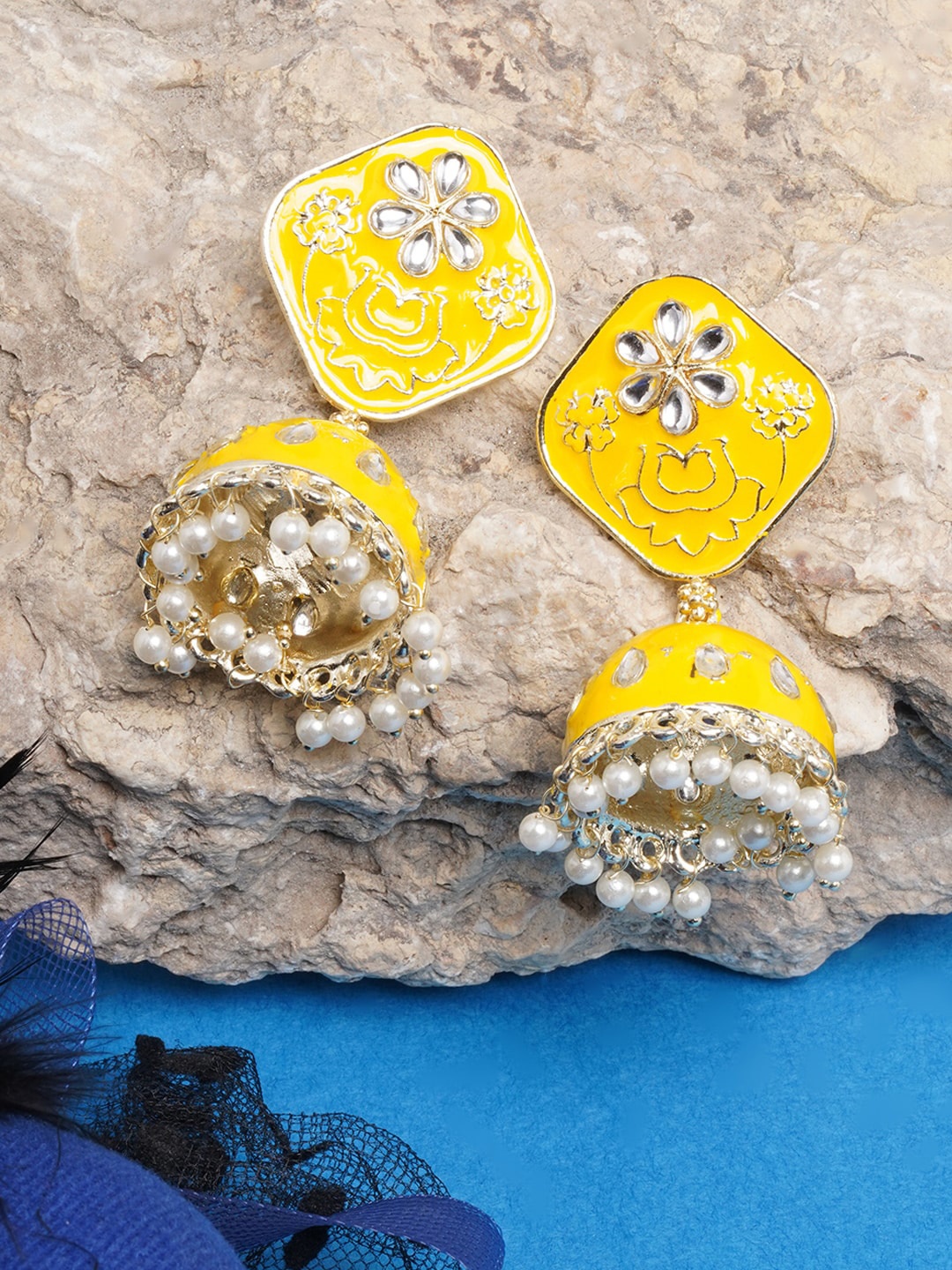 

DIVA WALK Contemporary Jhumkas Earrings, Yellow