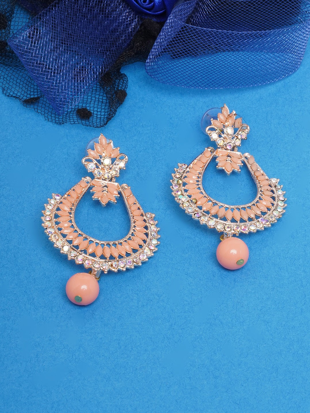 

DIVA WALK Gold Plated & Peach-Coloured Contemporary Chandbalis Earrings