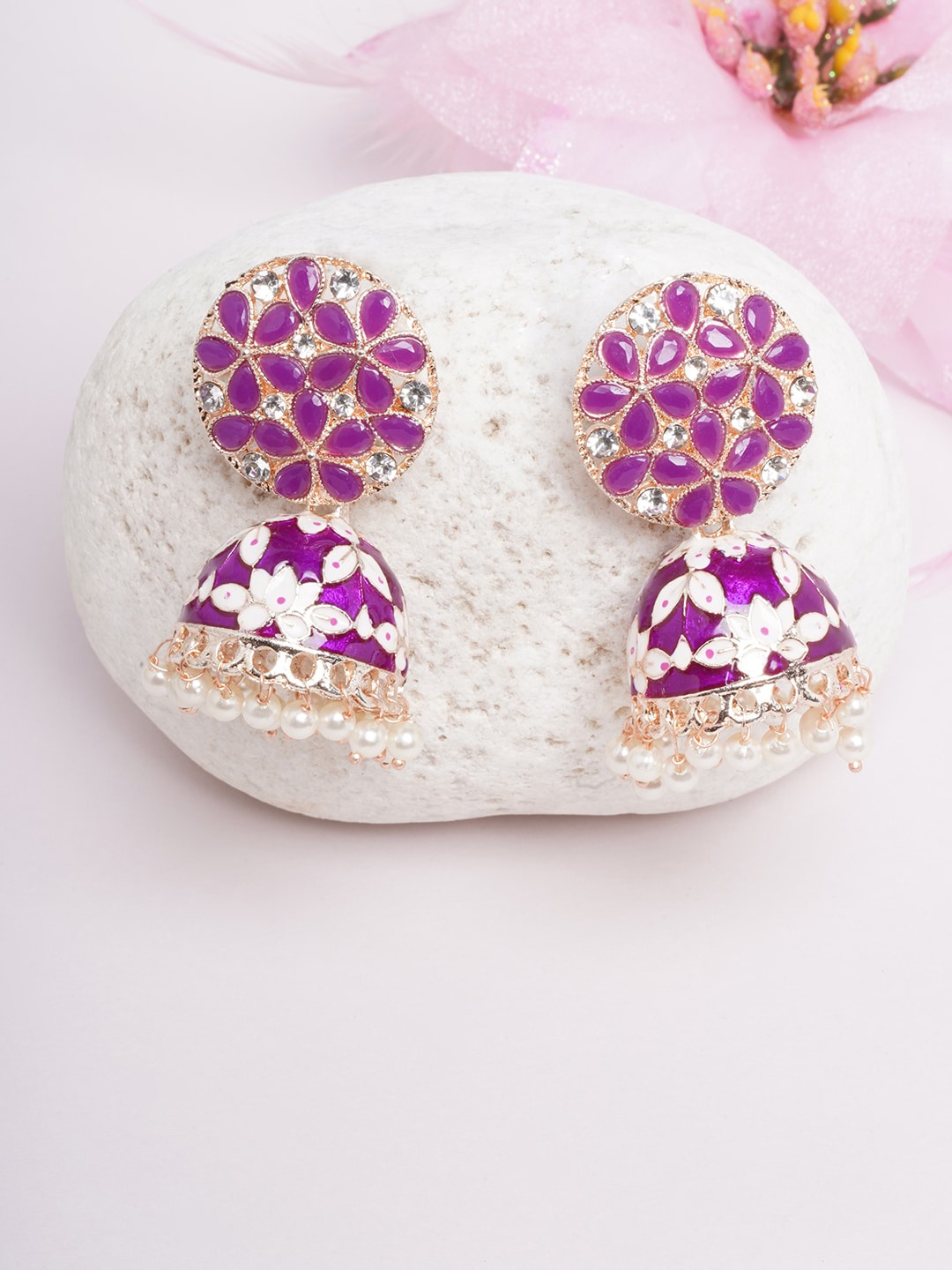 

DIVA WALK Gold Plated & Purple Contemporary Jhumkas Earrings