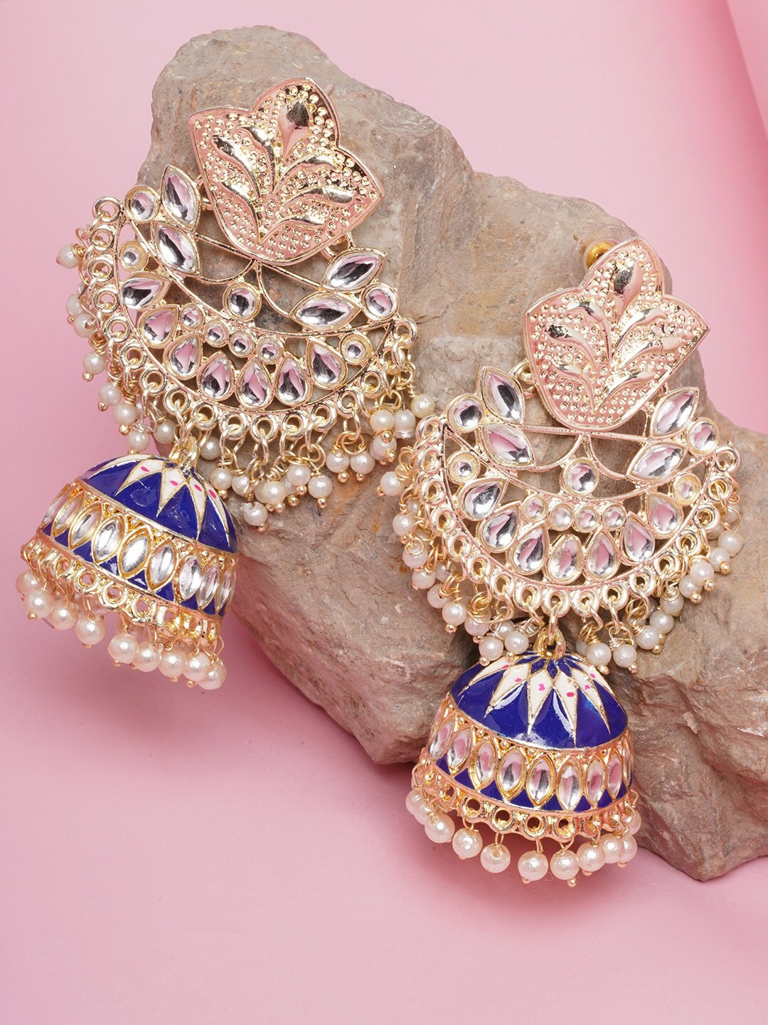 

DIVA WALK Gold Plated & Blue Contemporary Jhumkas Earrings