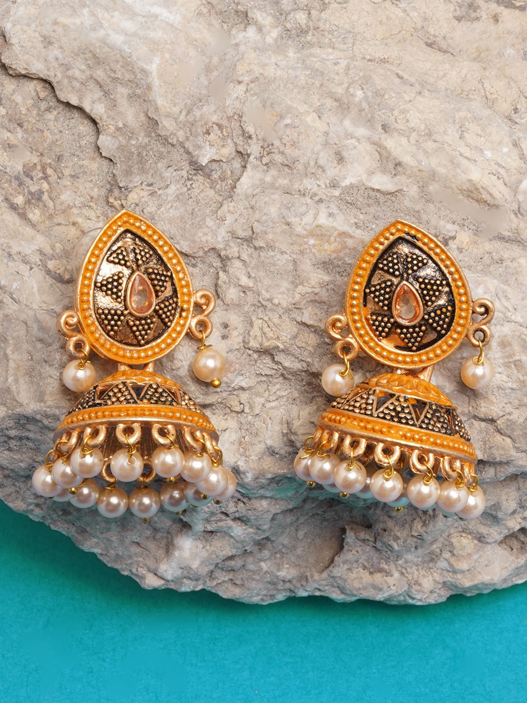 

DIVA WALK Gold Plated & Off White Contemporary Jhumkas Earrings