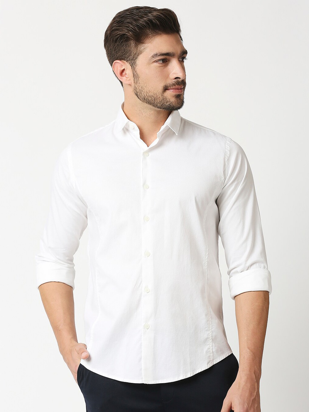 

Manaca Men White Classic Cotton Casual Shirt