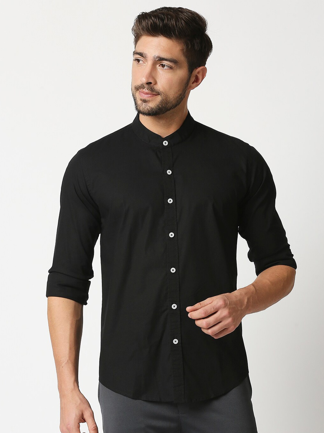 

Manaca Men Black Classic Cotton Casual Shirt